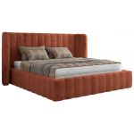 Łóżko tapicerowane GOLETTA CLASSIC 140x200 - materac multipocket - pomarańczowy, plusz