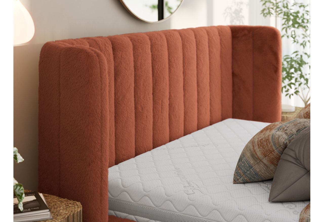 Łóżko tapicerowane GOLETTA CLASSIC 180x200 - materac multipocket - pomarańczowy, plusz