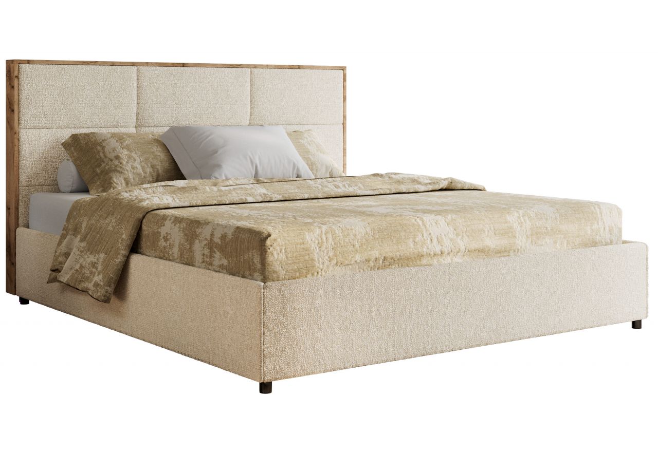 Łóżko tapicerowane LERIO CLASSIC 140x200 - materac piankowy - kremowy, struktura