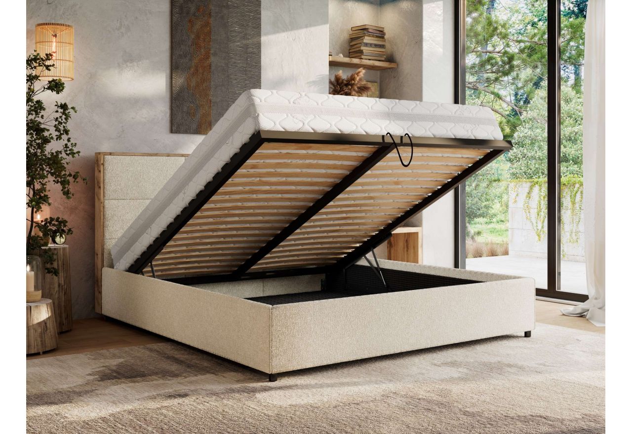 Łóżko tapicerowane LERIO CLASSIC 180x200 - materac piankowy - kremowy, struktura