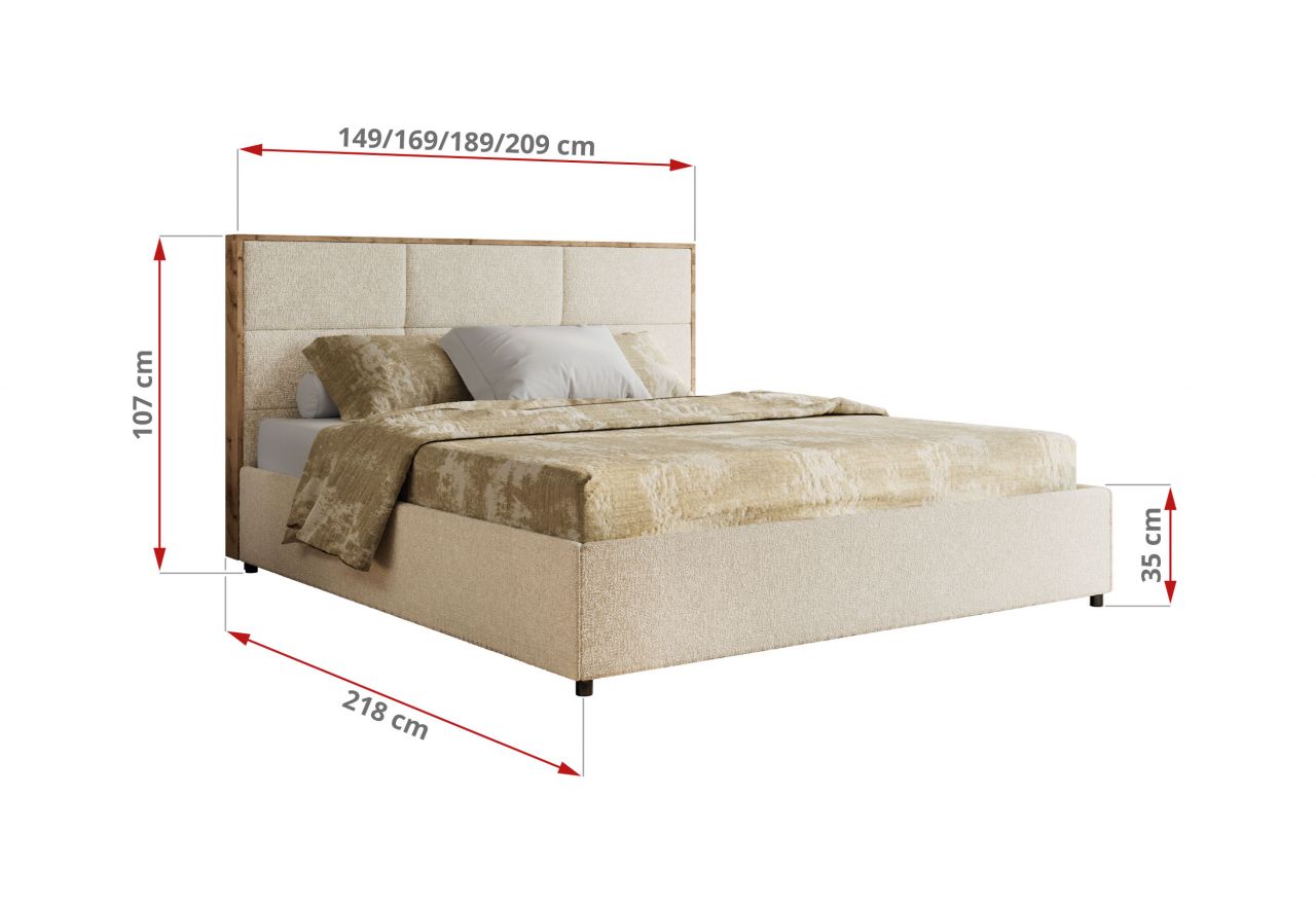 Łóżko tapicerowane LERIO CLASSIC 180x200 - materac piankowy - kremowy, struktura