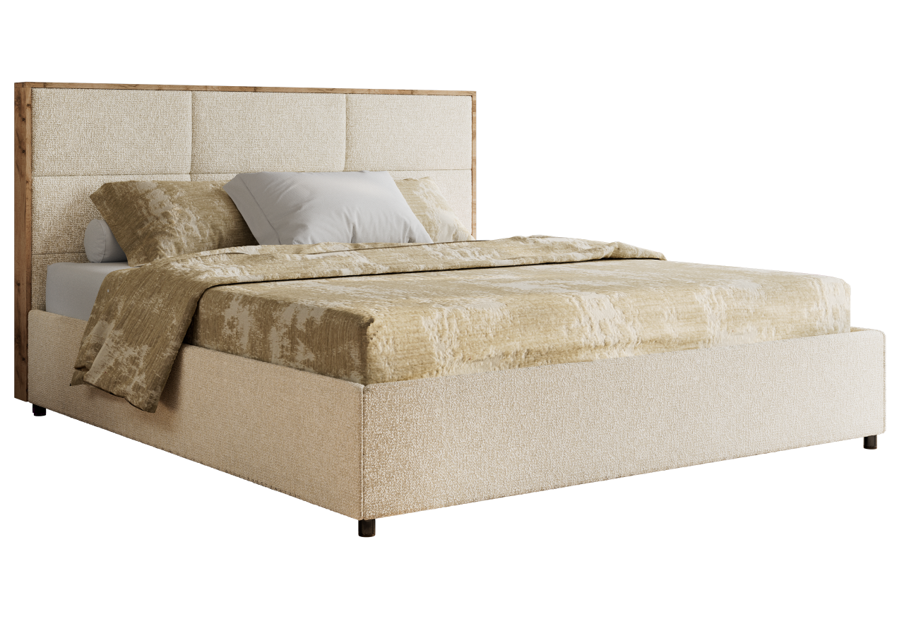 Łóżko tapicerowane LERIO CLASSIC 140x200 - materac pocket - kremowy, struktura