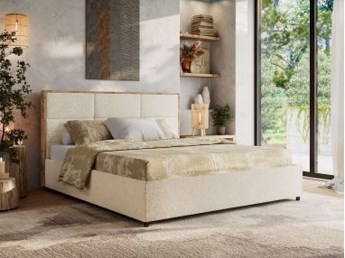 Łóżko tapicerowane LERIO CLASSIC 160x200 - materac pocket - kremowy, struktura