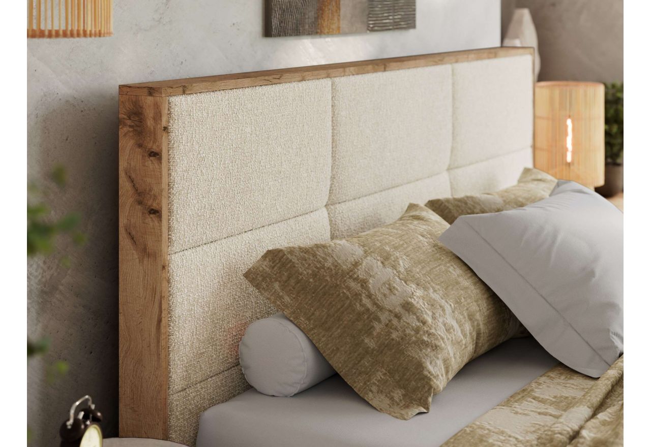 Łóżko tapicerowane LERIO CLASSIC 160x200 - materac multipocket - kremowy, struktura