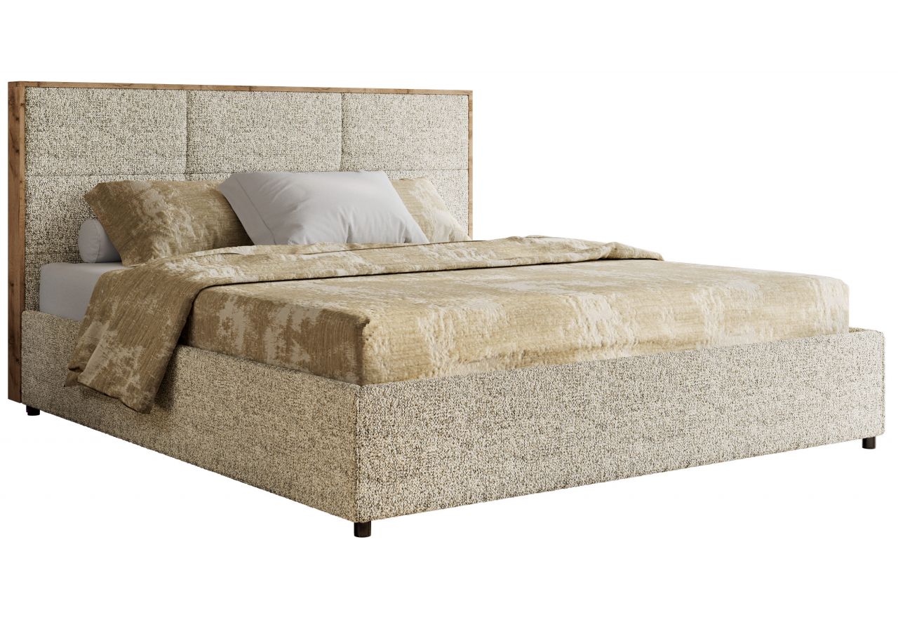 Łóżko tapicerowane LERIO CLASSIC 140x200 - materac pocket - beżowy, struktura