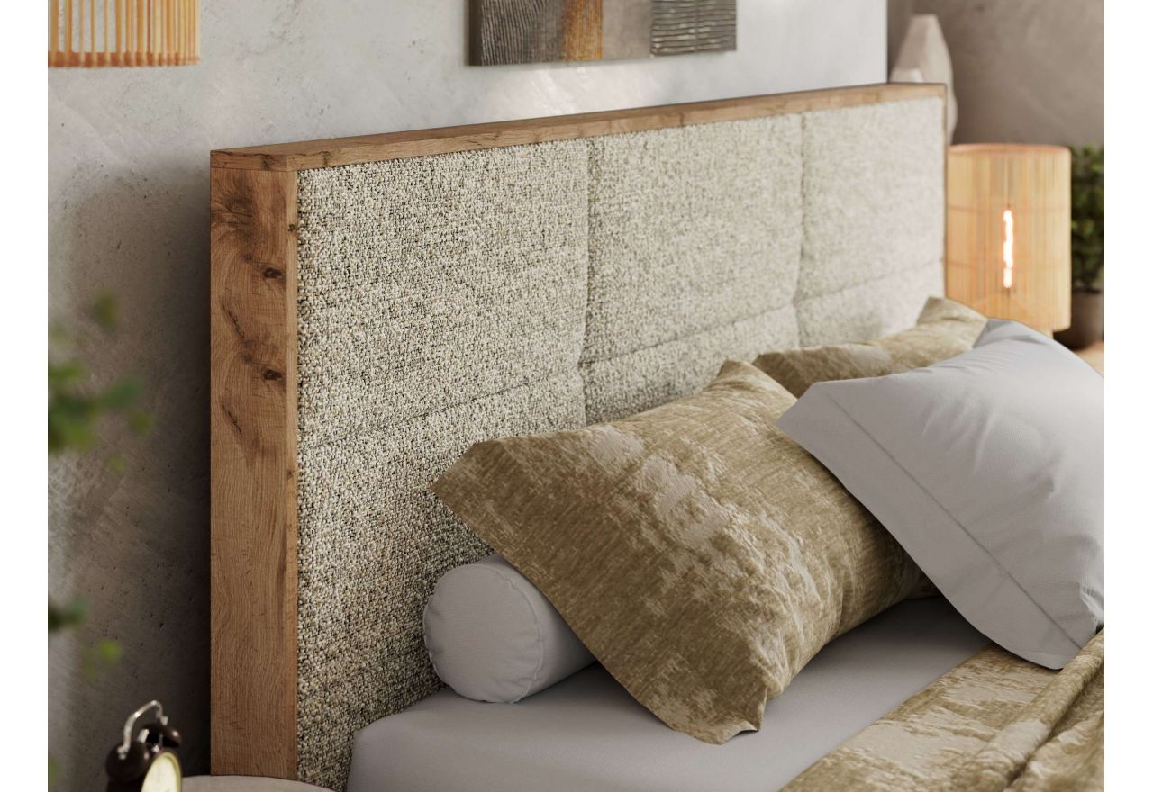 Łóżko tapicerowane LERIO CLASSIC 160x200 - materac pocket - beżowy, struktura