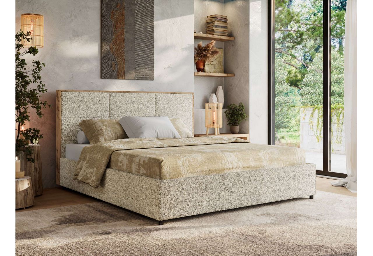 Łóżko tapicerowane LERIO CLASSIC 180x200 - materac multipocket - beżowy, struktura