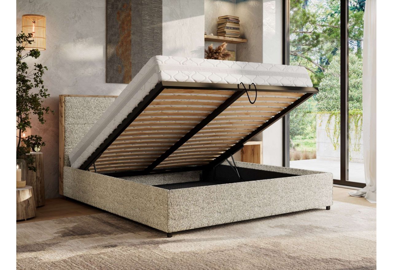 Łóżko tapicerowane LERIO CLASSIC 200x200 - materac multipocket - beżowy, struktura