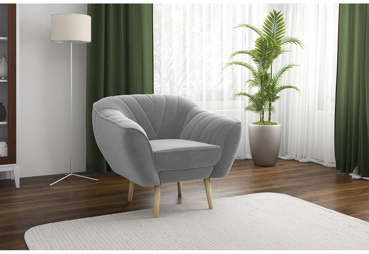 Fotel tapicerowany w skandynawskim stylu z przeszyciami w kształcie V - MIA / Monolith 25100