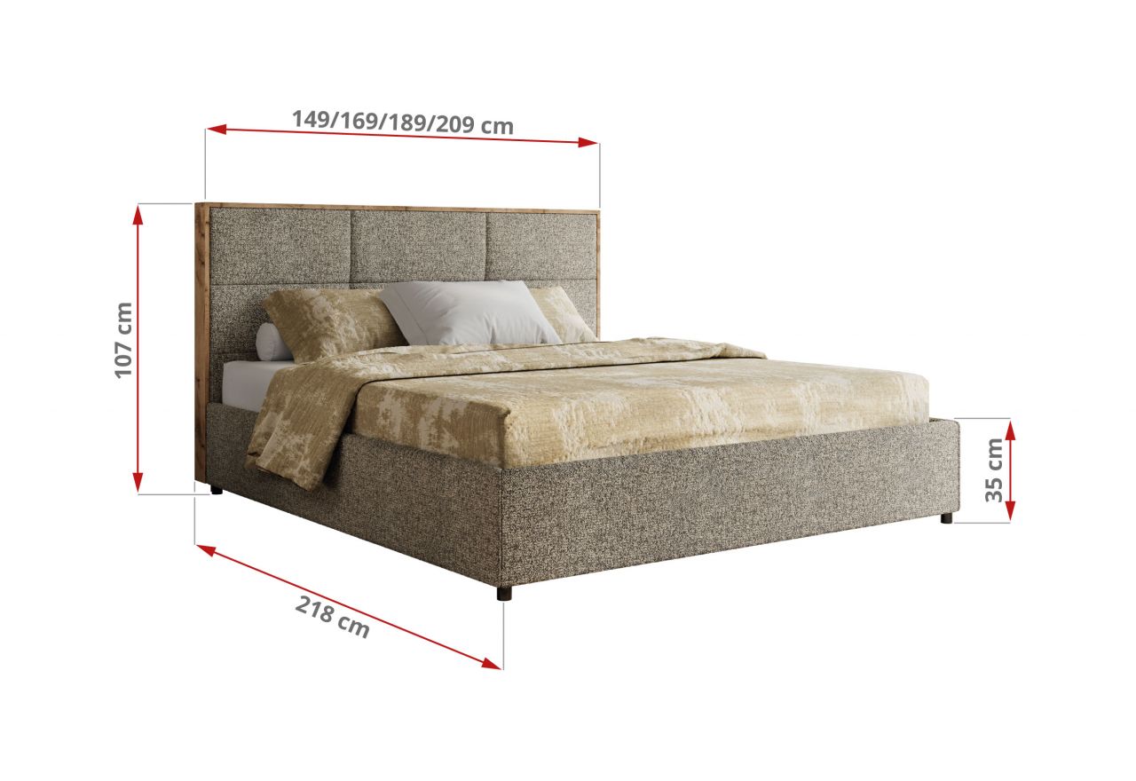 Łóżko tapicerowane LERIO CLASSIC 140x200 - materac multipocket - szary, struktura