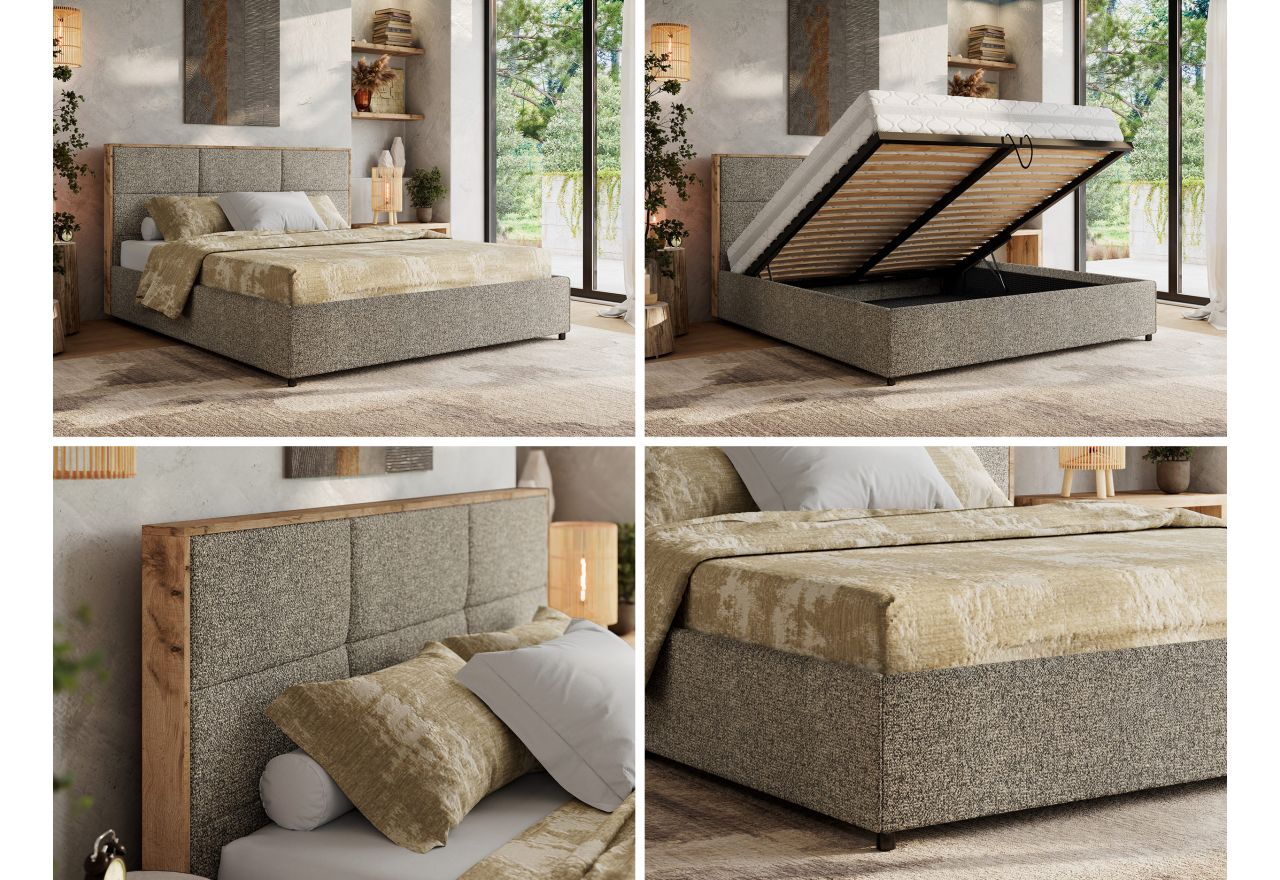 Łóżko tapicerowane LERIO CLASSIC 160x200 - materac multipocket - szary, struktura