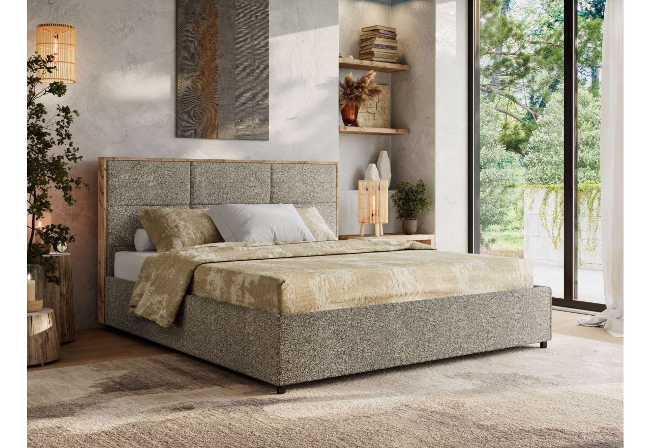 Łóżko tapicerowane LERIO CLASSIC 200x200 - materac multipocket - szary, struktura