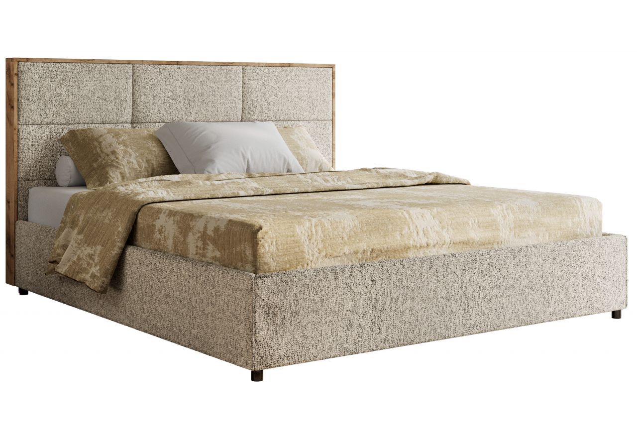Łóżko tapicerowane LERIO CLASSIC 140x200 - materac piankowy - ciemnobeżowy, struktura