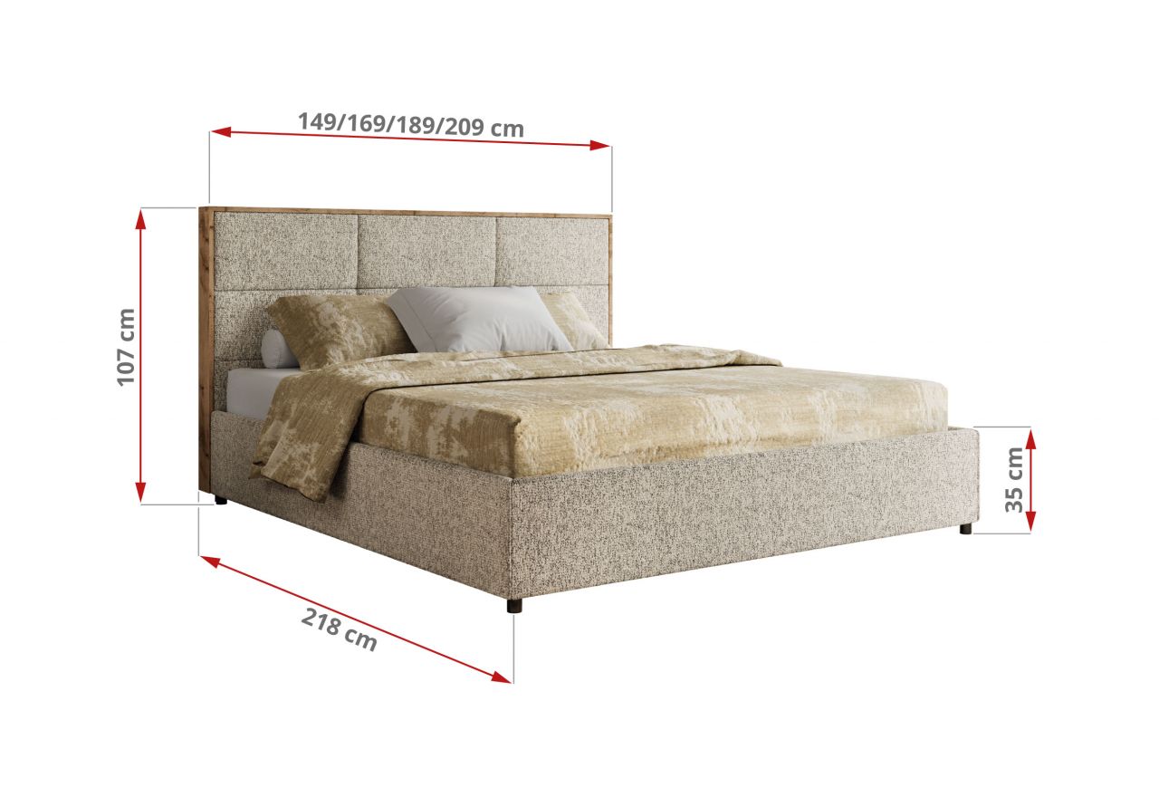 Łóżko tapicerowane LERIO CLASSIC 140x200 - materac piankowy - ciemnobeżowy, struktura