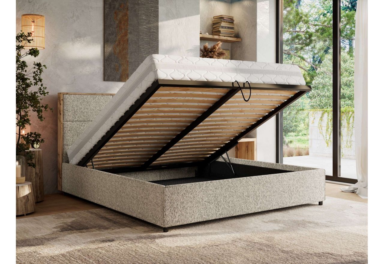 Łóżko tapicerowane LERIO CLASSIC 140x200 - materac multipocket - ciemnobeżowy, struktura