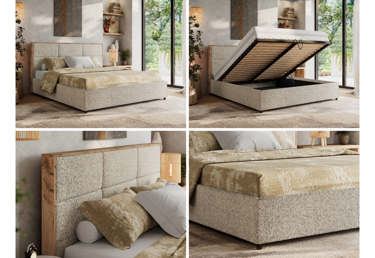 Łóżko tapicerowane LERIO CLASSIC 200x200 - materac multipocket - ciemnobeżowy, struktura