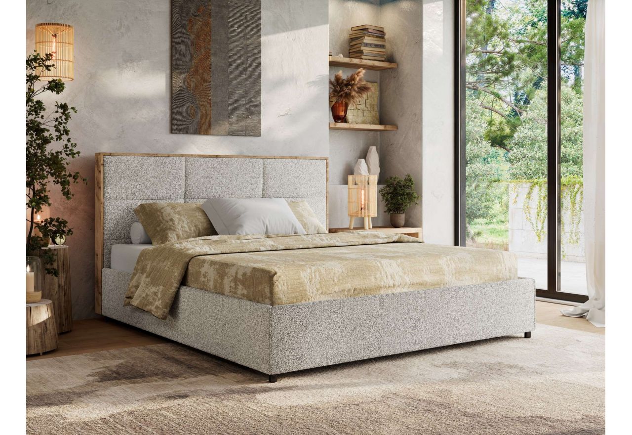 Łóżko tapicerowane LERIO CLASSIC 200x200 - materac piankowy - jasnoszary, struktura