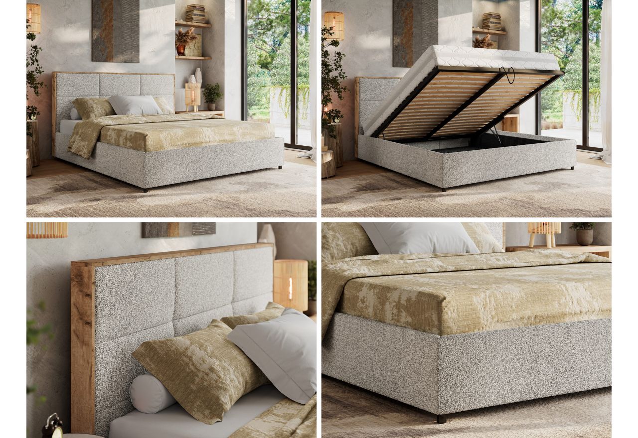 Łóżko tapicerowane LERIO CLASSIC 200x200 - materac piankowy - jasnoszary, struktura