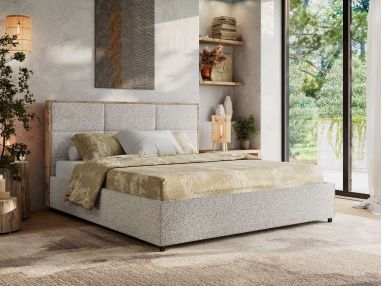 Łóżko tapicerowane LERIO CLASSIC 140x200 - materac pocket - jasnoszary, struktura