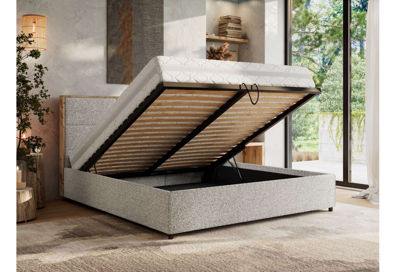 Łóżko tapicerowane LERIO CLASSIC 160x200 - materac pocket - jasnoszary, struktura