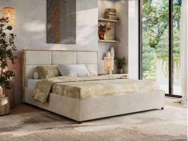 Łóżko tapicerowane LERIO CLASSIC 200x200 - materac piankowy - beżowy, welwet
