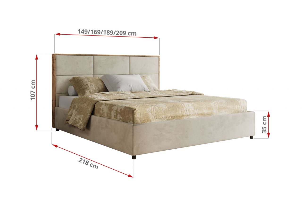 Łóżko tapicerowane LERIO CLASSIC 140x200 - materac pocket - beżowy, welwet