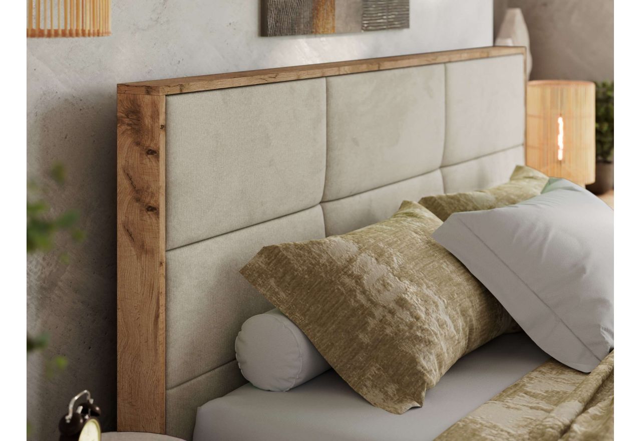 Łóżko tapicerowane LERIO CLASSIC 140x200 - materac multipocket - beżowy, welwet