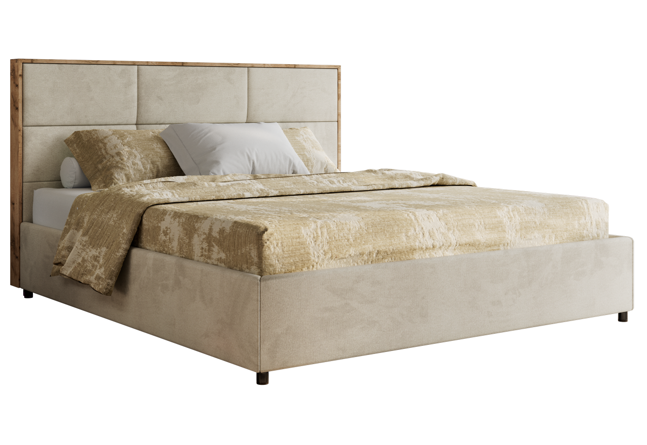 Łóżko tapicerowane LERIO CLASSIC 180x200 - materac multipocket - beżowy, welwet