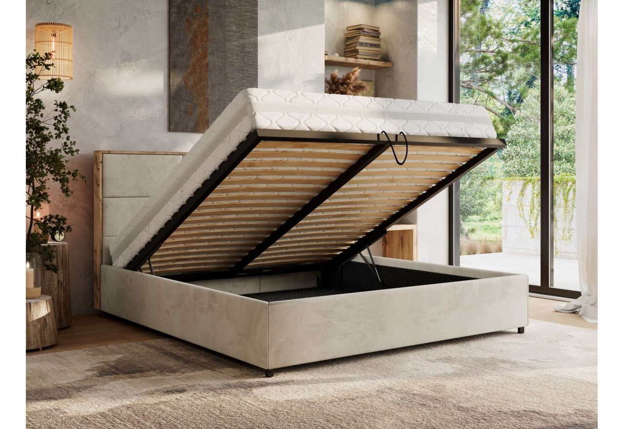 Łóżko tapicerowane LERIO CLASSIC 180x200 - materac multipocket - beżowy, welwet