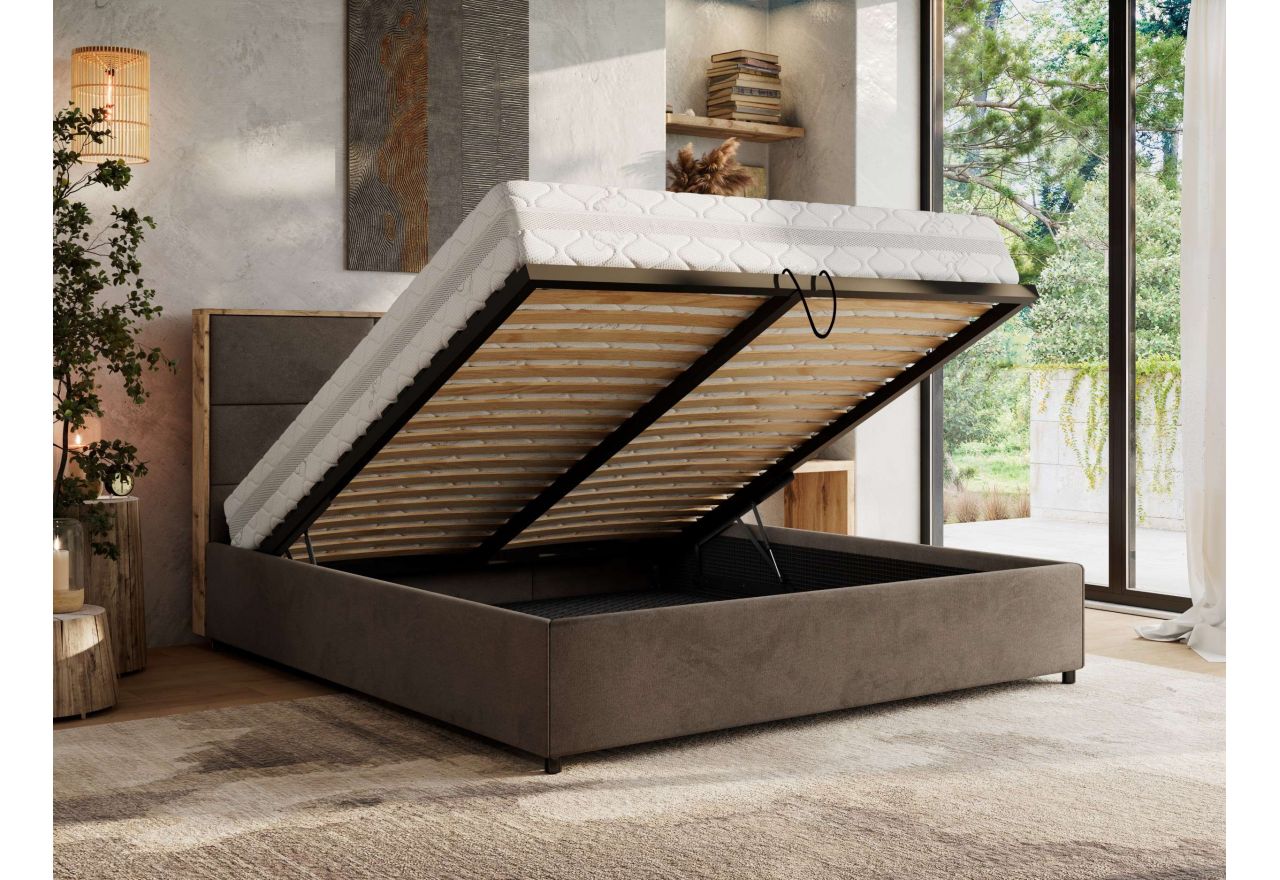 Łóżko tapicerowane LERIO CLASSIC 160x200 - materac piankowy - brązowy, welwet