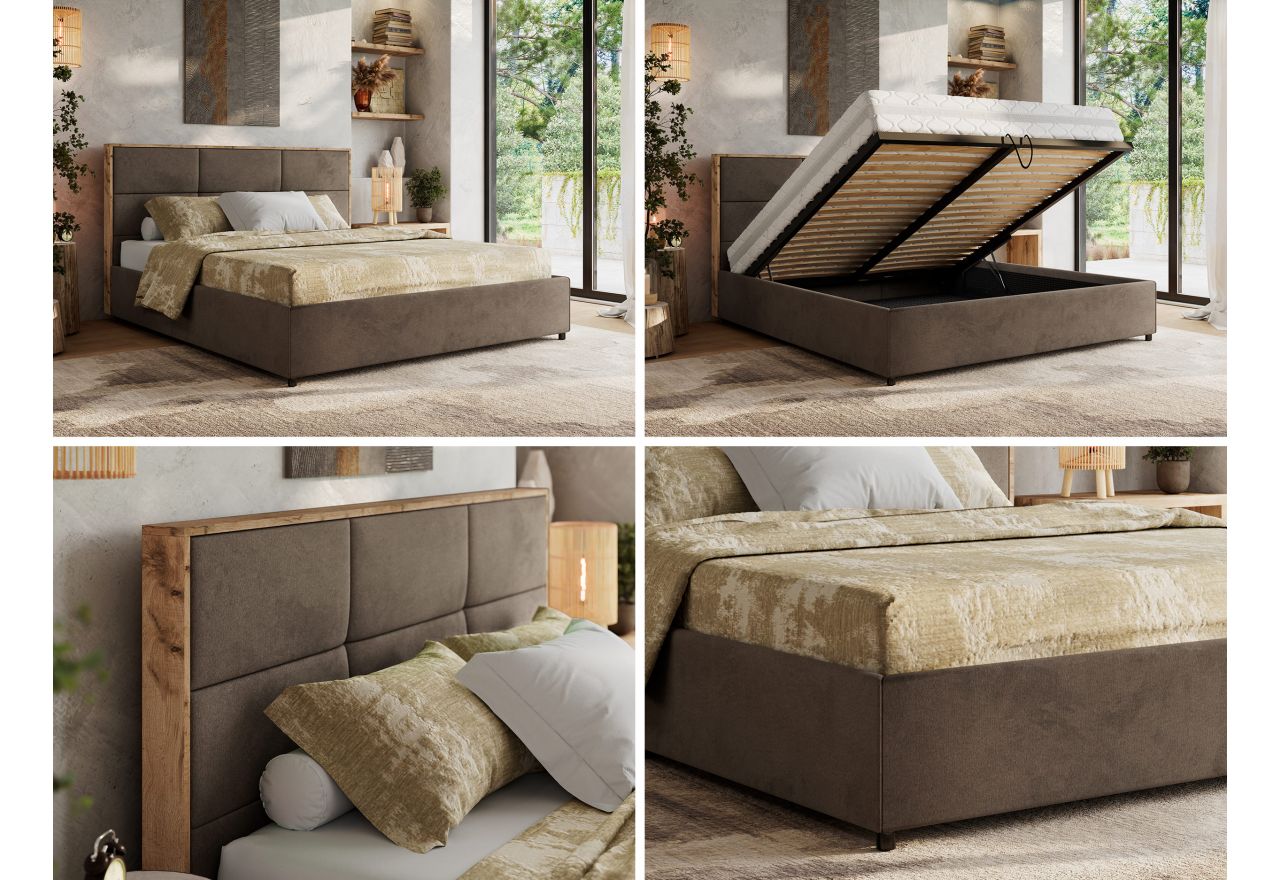 Łóżko tapicerowane LERIO CLASSIC 140x200 - materac multipocket - brązowy, welwet