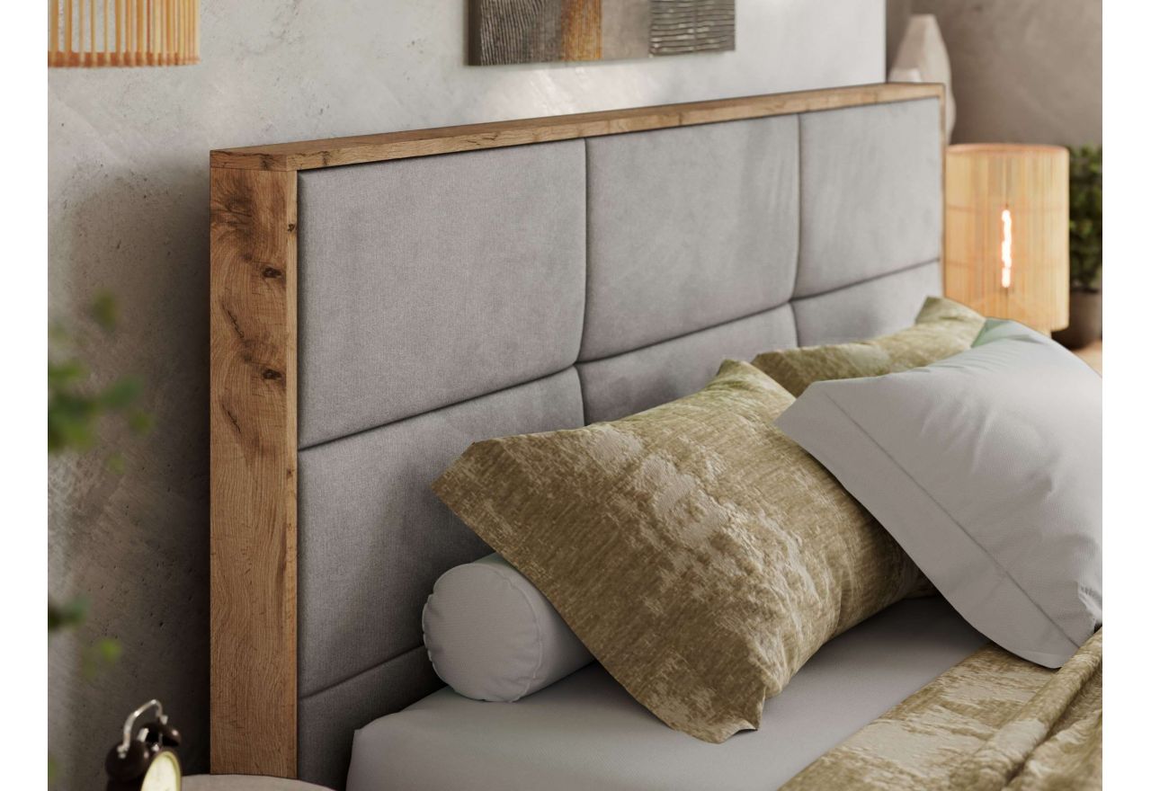 Łóżko tapicerowane LERIO CLASSIC 200x200 - materac piankowy - jasnoszary, welwet