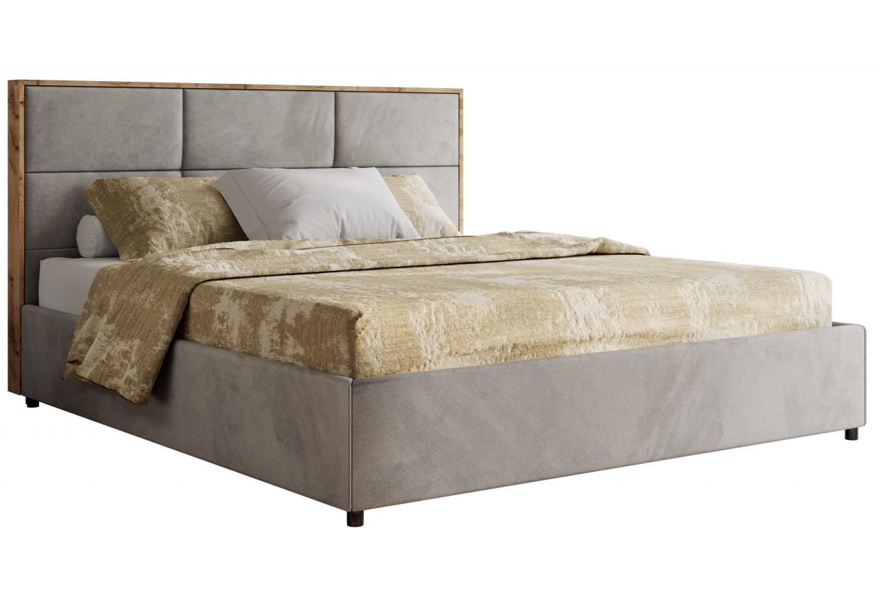 Łóżko tapicerowane LERIO CLASSIC 140x200 - materac pocket - jasnoszary, welwet