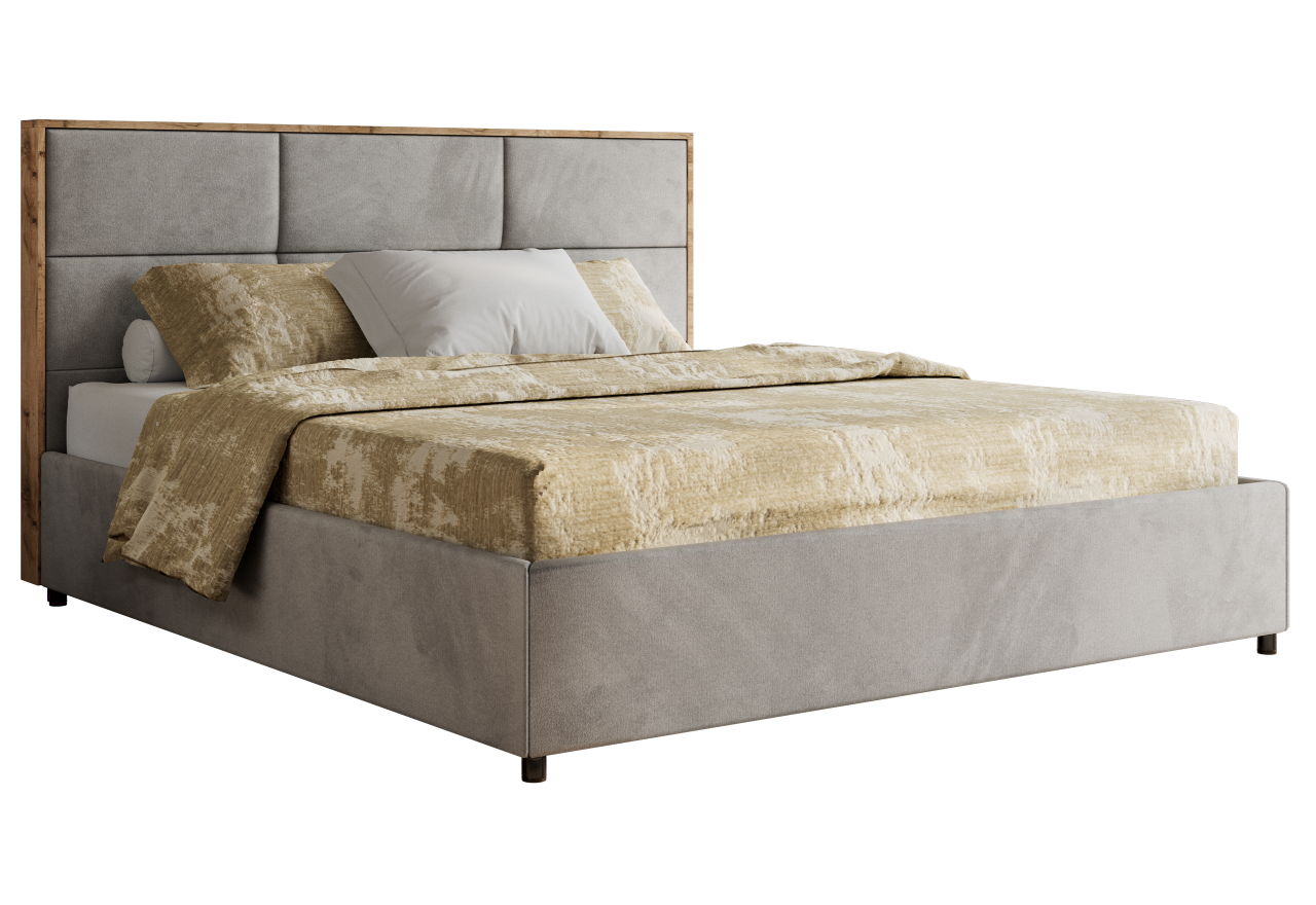 Łóżko tapicerowane LERIO CLASSIC 160x200 - materac pocket - jasnoszary, welwet