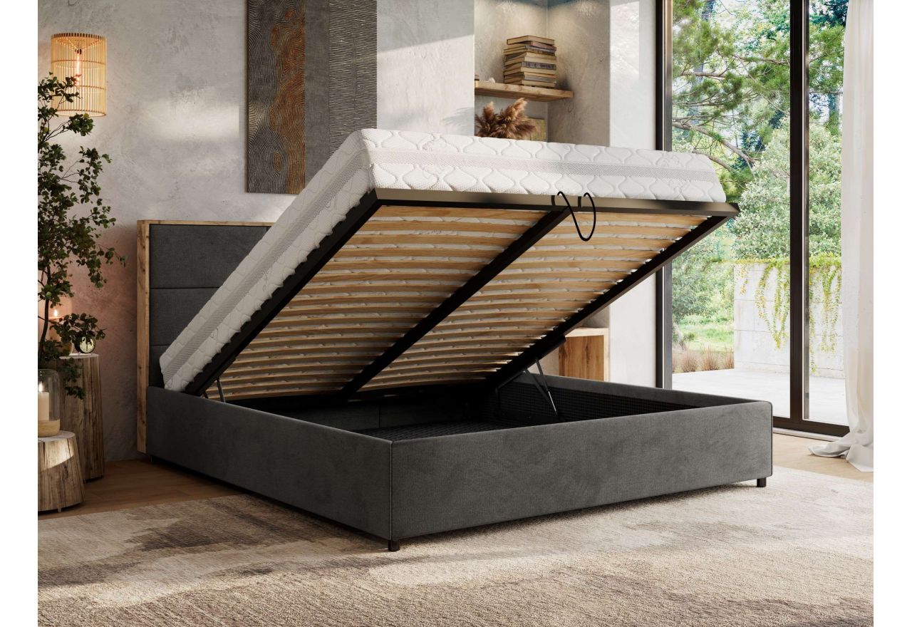 Łóżko tapicerowane LERIO CLASSIC 200x200 - ciemnoszary, welwet
