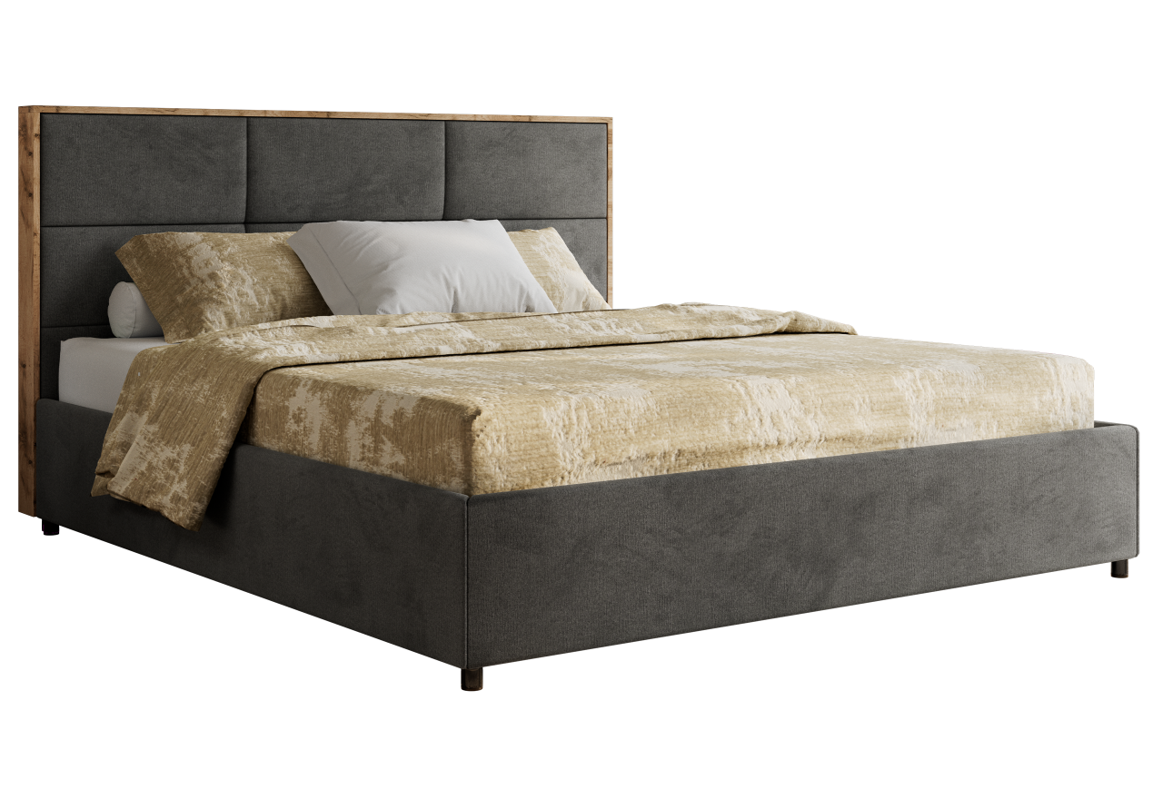 Łóżko tapicerowane LERIO CLASSIC 160x200 - materac pocket - ciemnoszary, welwet
