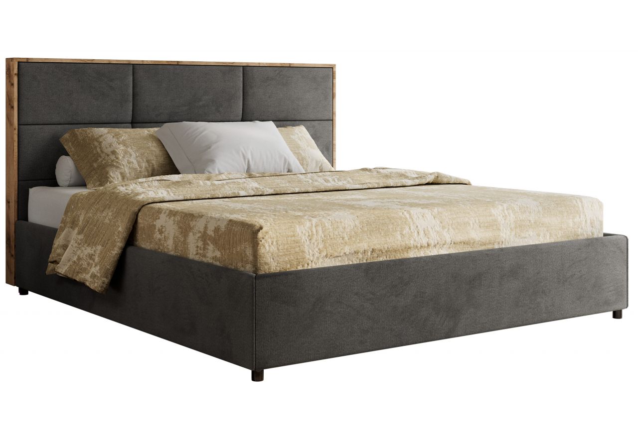 Łóżko tapicerowane LERIO CLASSIC 200x200 - materac pocket - ciemnoszary, welwet