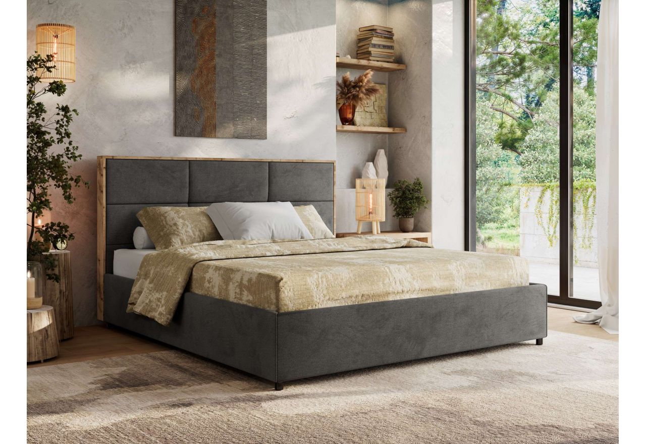 Łóżko tapicerowane LERIO CLASSIC 160x200 - materac multipocket - ciemnoszary, welwet