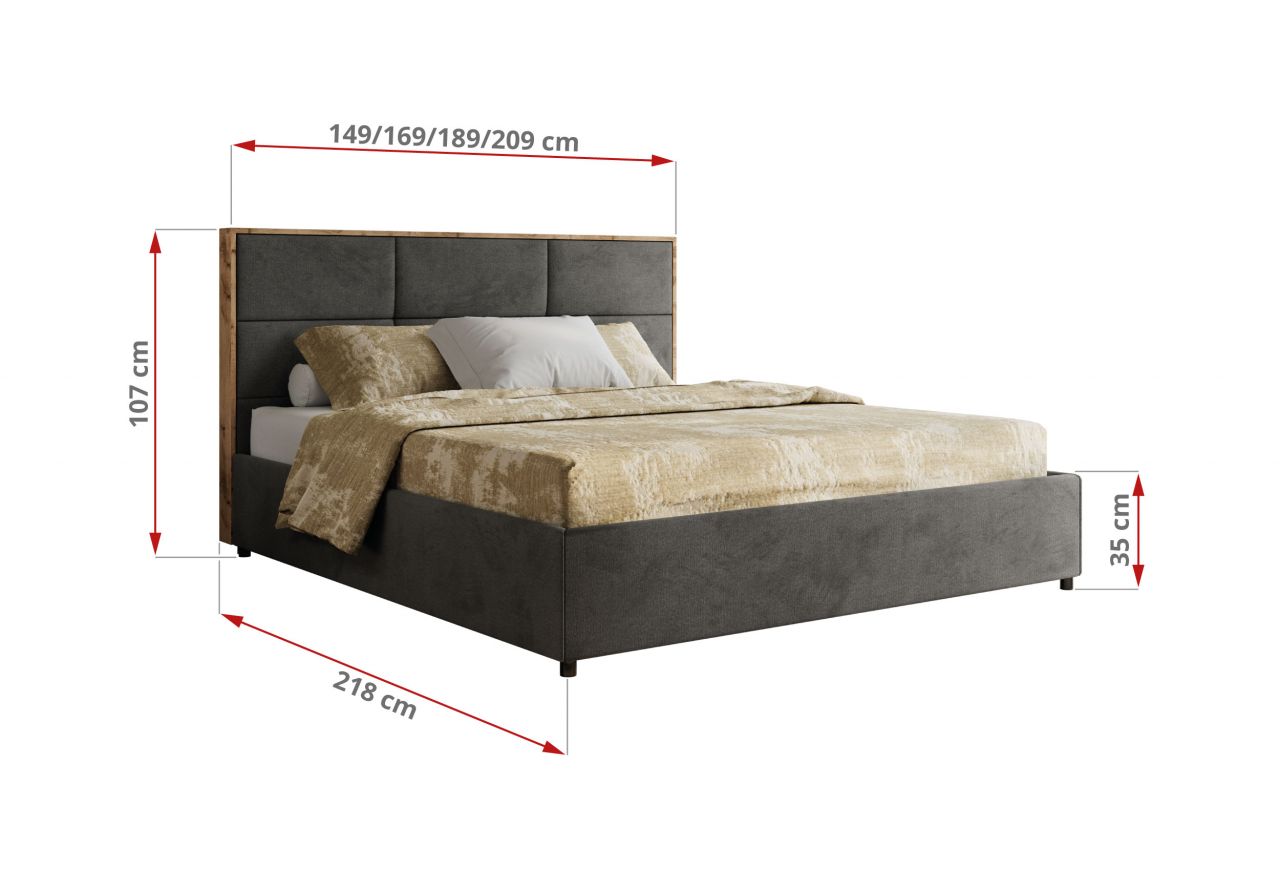 Łóżko tapicerowane LERIO CLASSIC 160x200 - materac multipocket - ciemnoszary, welwet
