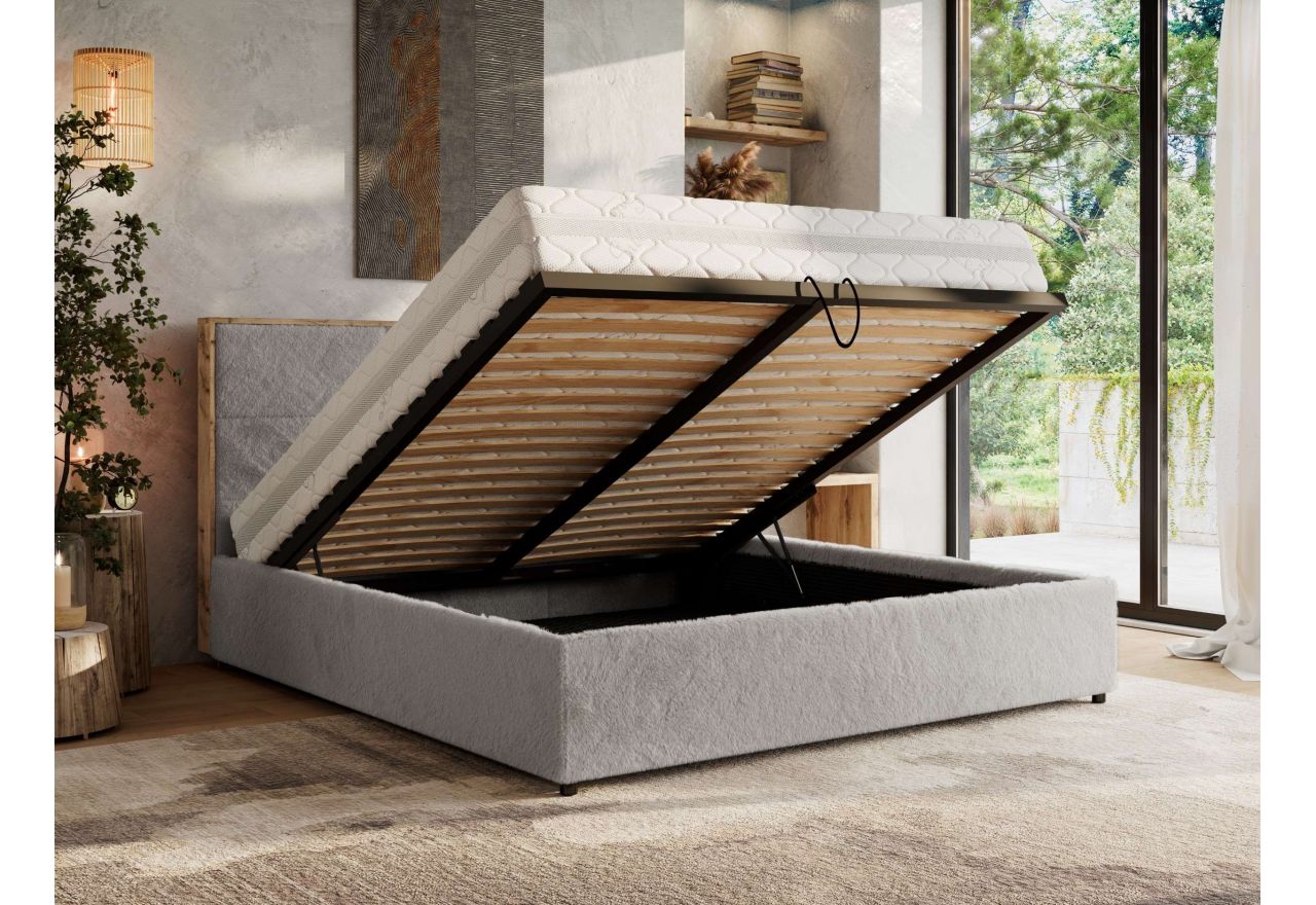 Łóżko tapicerowane LERIO CLASSIC 200x200 - jasnoszary, plusz