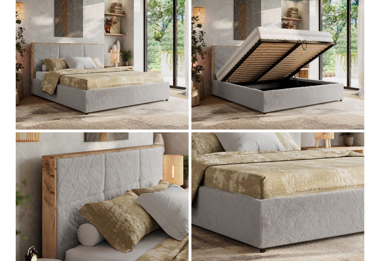 Łóżko tapicerowane LERIO CLASSIC 160x200 - materac piankowy - jasnoszary, plusz
