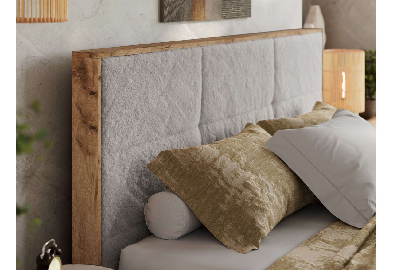 Łóżko tapicerowane LERIO CLASSIC 160x200 - materac pocket - jasnoszary, plusz
