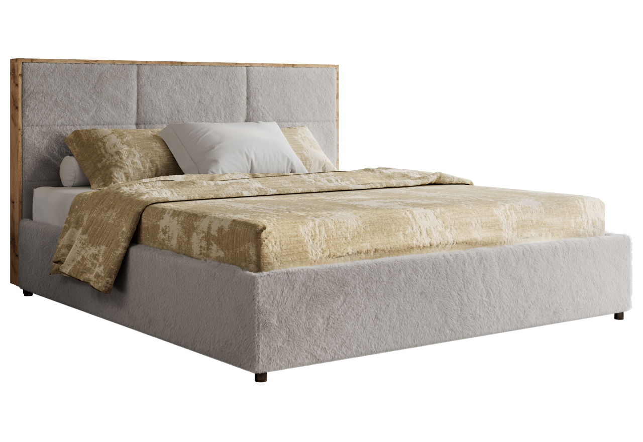 Łóżko tapicerowane LERIO CLASSIC 180x200 - materac pocket - jasnoszary, plusz