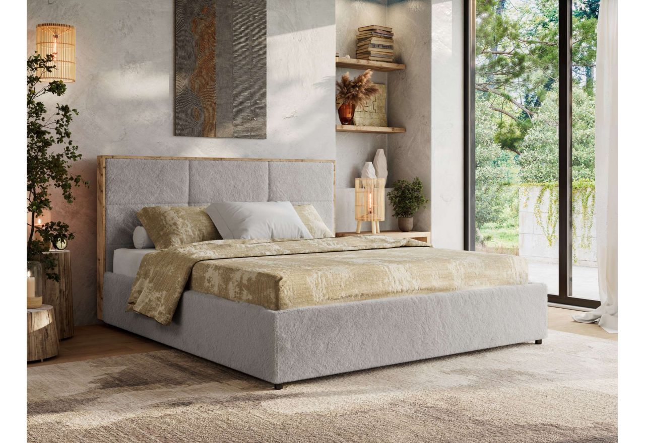 Łóżko tapicerowane LERIO CLASSIC 160x200 - materac multipocket - jasnoszary, plusz