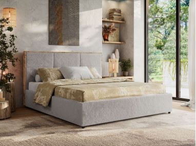 Łóżko tapicerowane LERIO CLASSIC 180x200 - materac multipocket - jasnoszary, plusz