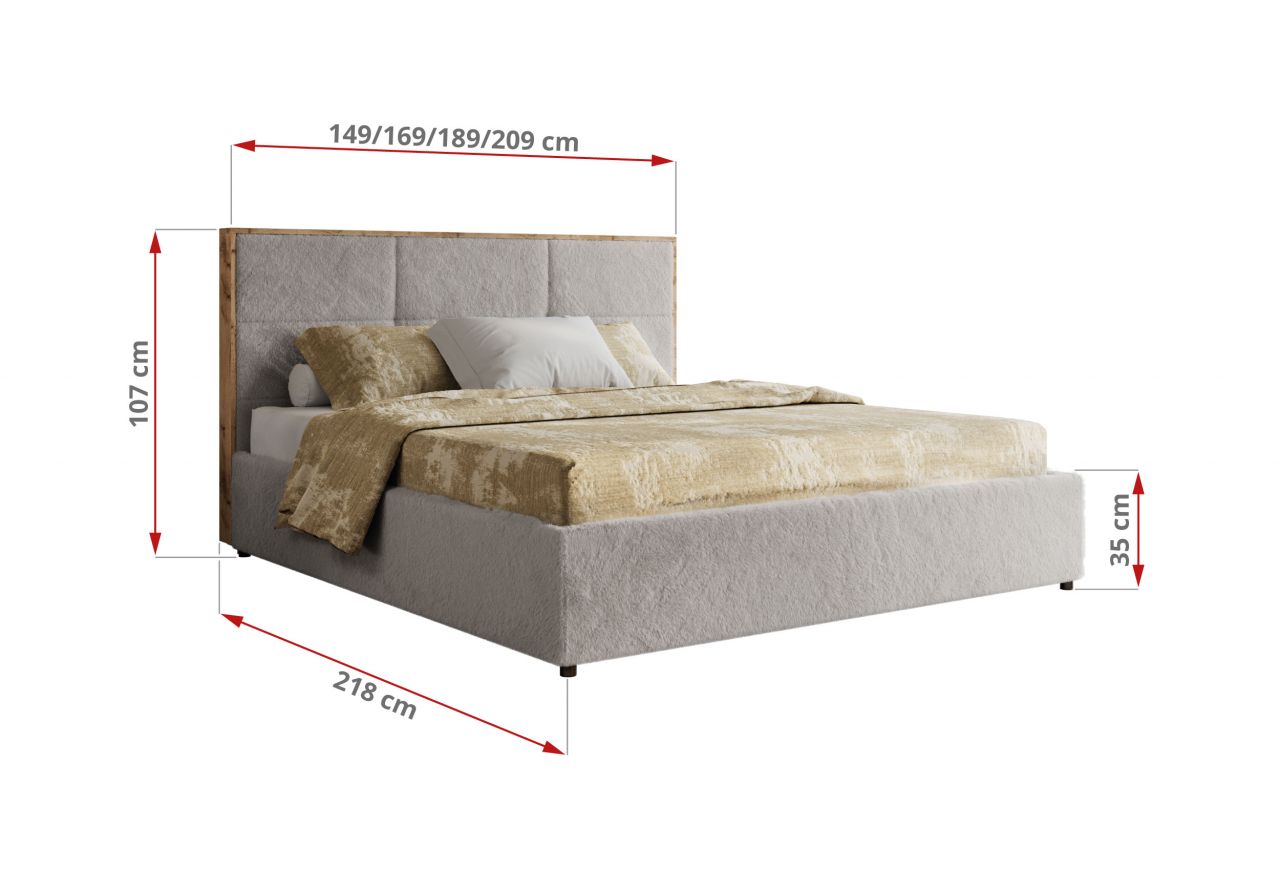Łóżko tapicerowane LERIO CLASSIC 200x200 - materac multipocket - jasnoszary, plusz