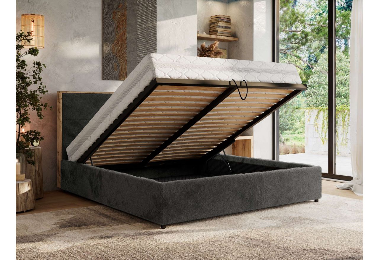 Łóżko tapicerowane LERIO CLASSIC 180x200 - materac piankowy - ciemnoszary, plusz