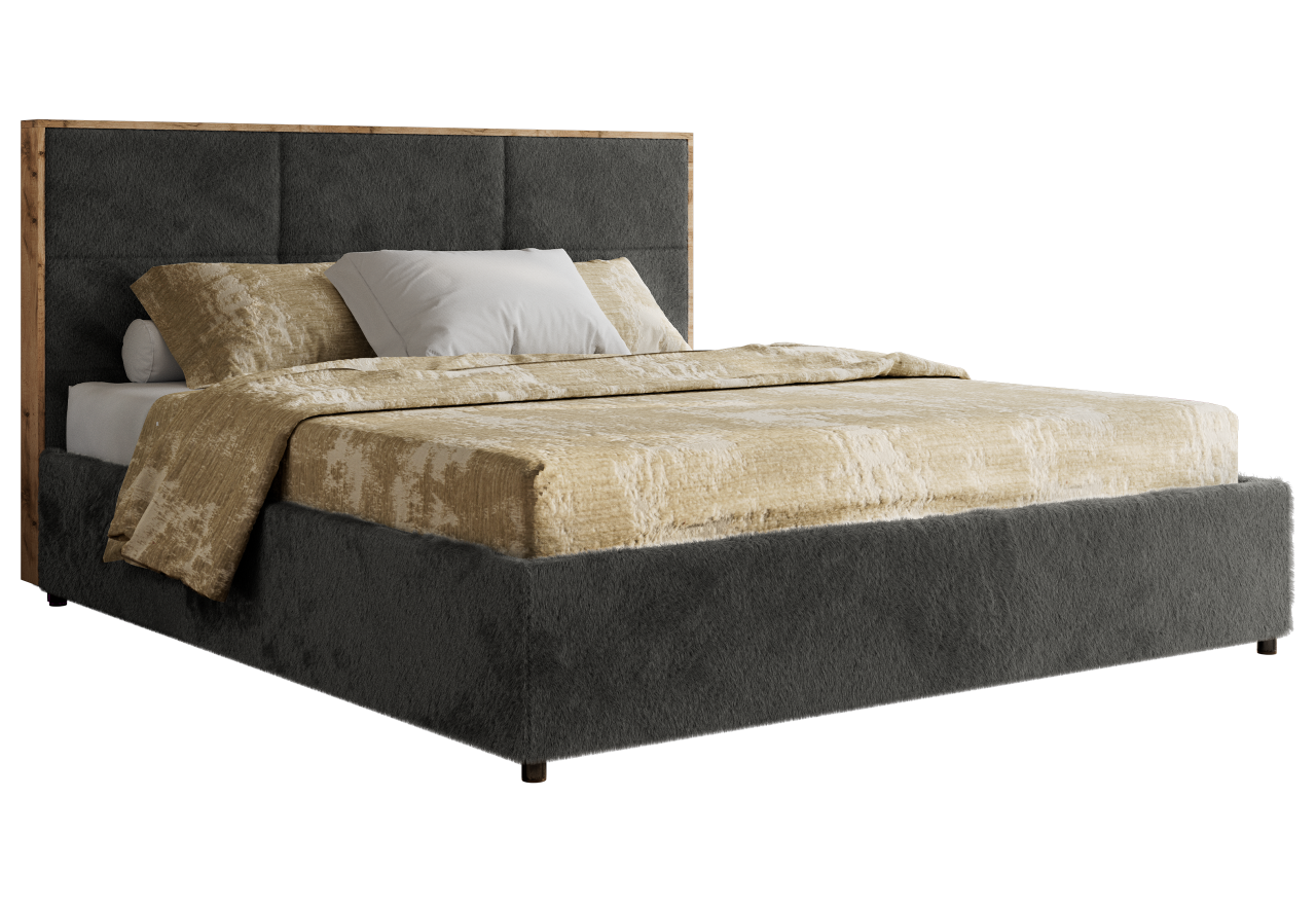 Łóżko tapicerowane LERIO CLASSIC 200x200 - materac piankowy - ciemnoszary, plusz