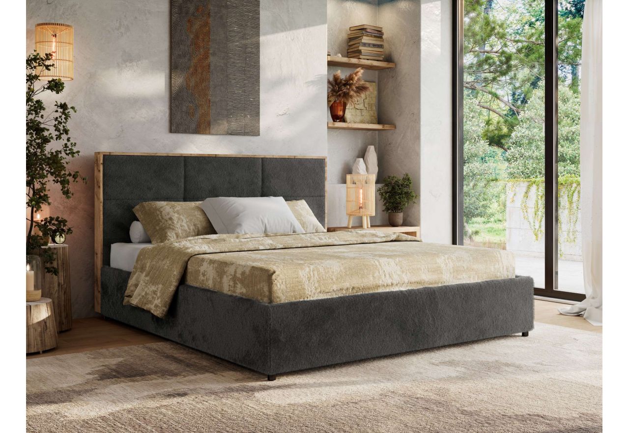 Łóżko tapicerowane LERIO CLASSIC 200x200 - materac pocket - ciemnoszary, plusz