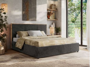 Łóżko tapicerowane LERIO CLASSIC 140x200 - materac multipocket - ciemnoszary, plusz